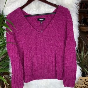 Express Women's V-Neck Soft Sweater in Pink